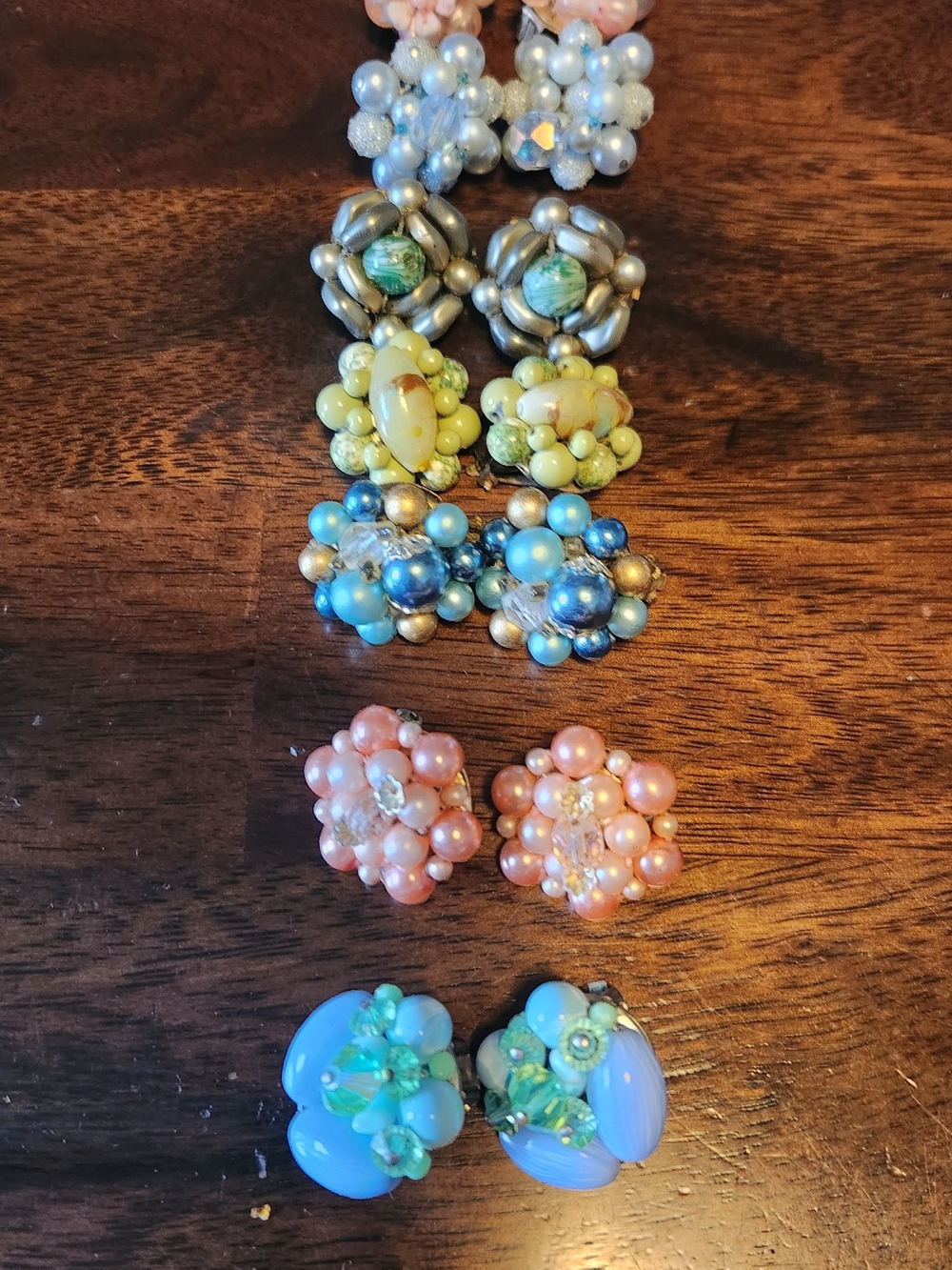 Vintage Cluster Clip On Earrings Lot JAPAN/Hongkong 7 pairs.